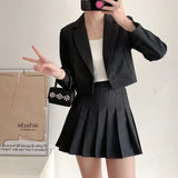 Women Suits Blazer Autumn Black Ultra Short One Button Leisure Suit