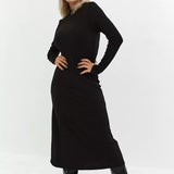 Women Dress Black Knitted Dress round Neck Long Sleeve Bottoming Skirt