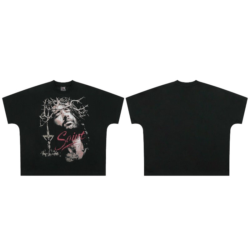 saint m t shirts s.m character & letter graphic crew neck pullover short sleeve t-shirt