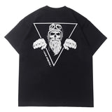 Hip-hop t-shirts: american high street style, short sleeve, biker skull print, oversized crew neck, trendy short sleeve tee