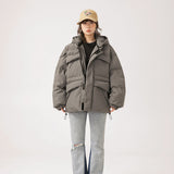 Unisex Coat Winter Detachable Cap Zipped Cotton-Padded Jacket