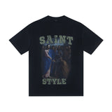saint m t shirts s.m oil painting character graphic crew neck short sleeve top