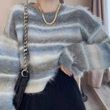 Women Knitted Pullover Autumn and Winter Striped Sweater Sweater