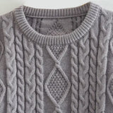 Women Sweater Knitwear Classic Style Short Cable-Knit Sweater round Neck Pullover Long Sleeve Top
