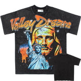 Hip-hop t-shirts: american streetwear, washed & distressed vintage style, statue of liberty west coast rap short sleeve tee