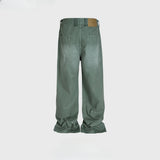 MIJKO Men's Vintage Pants MIJKO Men's Women's High Street Buckle Strap Waist Straight Pants Washed Toolwear Pants