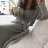 Women Maxi Dress Autumn and Winter V-neck Knitted Dress