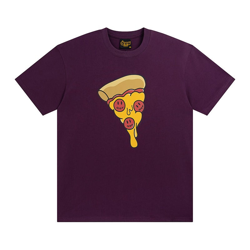 Drew house t shirt d@ew pizza pattern round neck pullover short sleeves