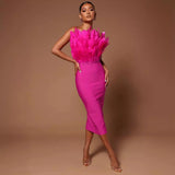 Women Dresses Bandage Dress Feather Backless Slim Fit Banquet Party Dress Skirt (Ont0408)