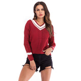 Women Knitted Sweater Autumn and Winter V-neck Women's Loose Sweater Long Sleeve Bottoming Sweater