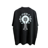 Ch hip-hop t shirts ch short-sleeved cross loosecasualpure cotton distressedheavy weightlong sleevest-shirt men's t