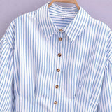 Women Tops Summer Stripes Cropped Shirt Lapel Single Breasted Cropped Top