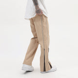 Men Sweatpants Zipper Casual Wide-Leg Trousers