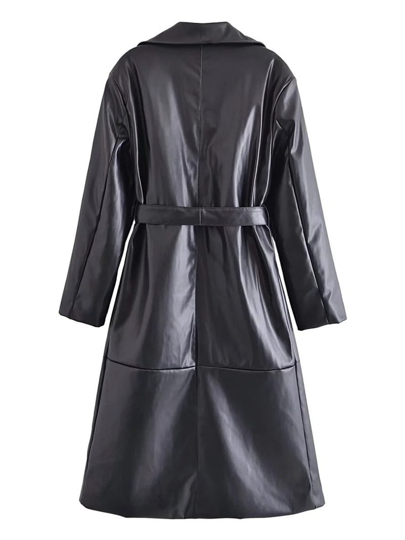Women Leather Jacket Autumn Trench Coat Women's Coat Casual Belt Cardigan