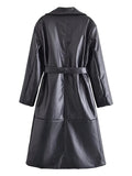 Women Leather Jacket Autumn Trench Coat Women's Coat Casual Belt Cardigan