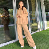 Ladies Leisure Knitwear Polo Collar Sweater Suit Casual Knitted Two-Piece