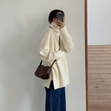 Women Knitted Pullover Red Sweater Turtleneck Coat Loose Sweater