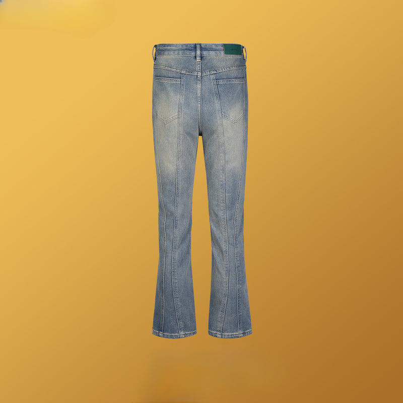 MIJKO Men Vintage Pants MIJKO trousers spliced zipper trousers washed old jeans