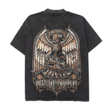 Hip-hop t shirts american high street washed distressed retro old eagle printingloosecasual short-sleeved t-shirt bottom shirt
