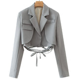 Women Suits Spring and Autumn Suit Sexy Long Sleeve Slim Fit Midriff-Baring Bandage Small Top