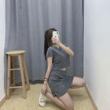 Women Sweater Knitwear Retro V-neck High Waist Exposed Navel Knitted T-shirt Sheath Skirt Suit