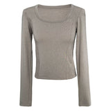 Women T Shirt off-Shoulder Autumn Big U-Neck Long Sleeve T-shirt