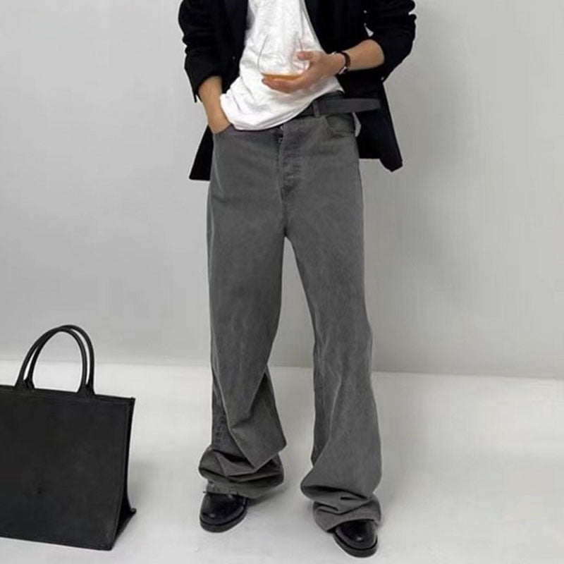 Men Jeans Straight Jeans Men's Gray Black Wide Leg Trousers