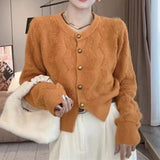 Women Knitted Cardigan Autumn and Winter Knitting Cardigan Top Loose round Neck Sweater Coat