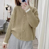 Women Knitwear Autumn Winter Retro Crew Neck Sweater Loose Knitted Cardigan