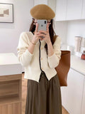 Women Knitted Cardigan Autumn and Winter round Neck Single-Breasted Long Sleeve Sweater Coat