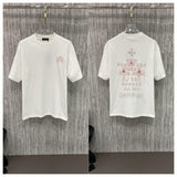 Ch hip-hop t-shirts: american streetwear ch cropped sleeve tee with sanskrit print, cross embroidery, relaxed fit, pure cotton, high street style, versatile