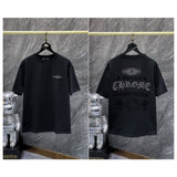 Ch hip-hop t shirts high version ch heavy industry hot diamond horseshoe sanskrit letter cross loosecasualamerican style heavy weight