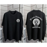 Ch hip-hop t shirts high version ch short sleeve sanskrit printingloosecasualpure cotton american heavy weight short sleeve men