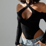 Women Jumpsuit Spring and Summer Long Sleeves Cross Hollow Sexy Jumpsuit