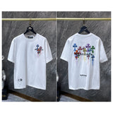 Ch hip-hop t shirts ch short-sleeved colorful sanskrit cross tassel embroidery loose casual american heavy weight