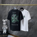Ch hip-hop t shirts ch short-sleeved graffiti sanskrit washed and worn horseshoe embroidery loose casual pure cotton american heavy weight
