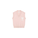 Ami heart jacquard v-neck knit vest - women's fall/winter loose fit outerwear - versatile sweater vest - blue/pink (couple's style)