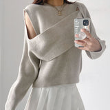Women Sweater Knitwear off-Shoulder Sweater Autumn Irregular Thickened Knitting Top
