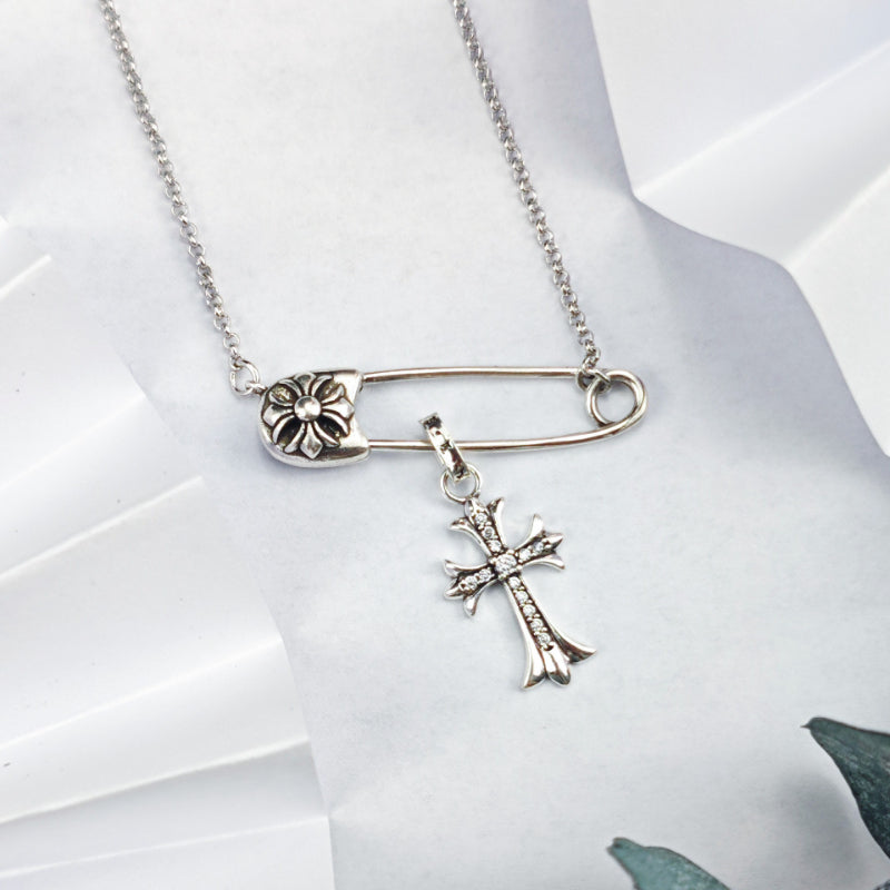 Chrome Hearts Necklace Diamond Cross Pendant Pin