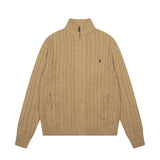 Rl ralph lauren pony fall/winter zip-up turtleneck top - couple's cardigan, relaxed fit knit wool sweater, warm women's