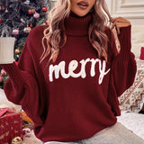 Women Knitted Sweater Christmas Turtleneck Sweater Loose Chic Sweater Top