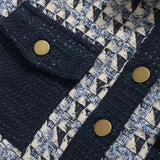 Women Jacket Autumn and Winter Loose Short Woolen Diamond Contrast Color Jacket