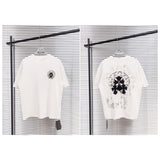 Ch hip-hop t-shirts: ch summer horseshoe cross embroidered casual short-sleeve t-shirt - couple style, high street fashion