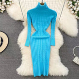Women Maxi Dress Autumn Winter Sexy Slim Fit Hip Knitwear Dress