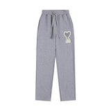 Ami aheoine embroidered terry-lined straight-leg sweatpants with drawstring elastic waist - casual activewear