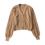 Women Sweater Knitwear Spring Retro Twist V-neck Single Breasted Knitted Cardigan