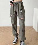 Women Sweatpants Ripped Leisure Sports Pants Loose Close up Ankle-Tied Sweatpants