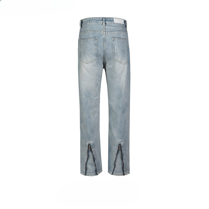 MIJKO Men's Vintage Pants MIJKO Zipper Pants Long Pants Men's and Women's Slim-Fit Jeans