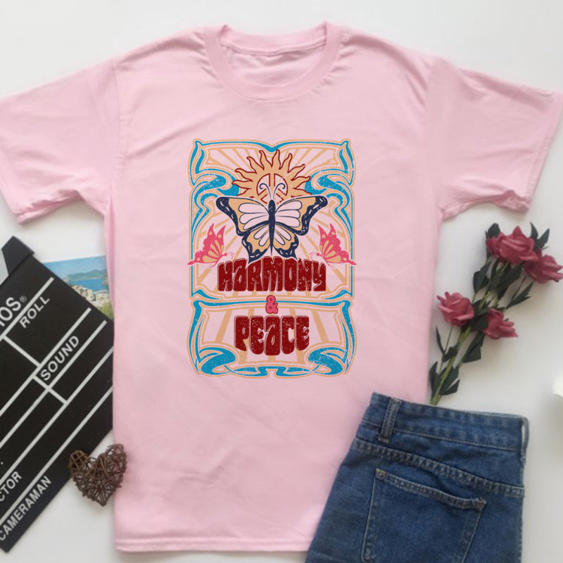 HJN Summer Women's T-Shirt Harmony Peace Butterfly Psychedelic Shirt