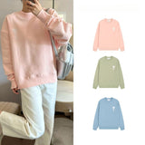 Ami aheoine round neck heartembroiderloose couple fall and wintersweatshirtpure cottontopscasual